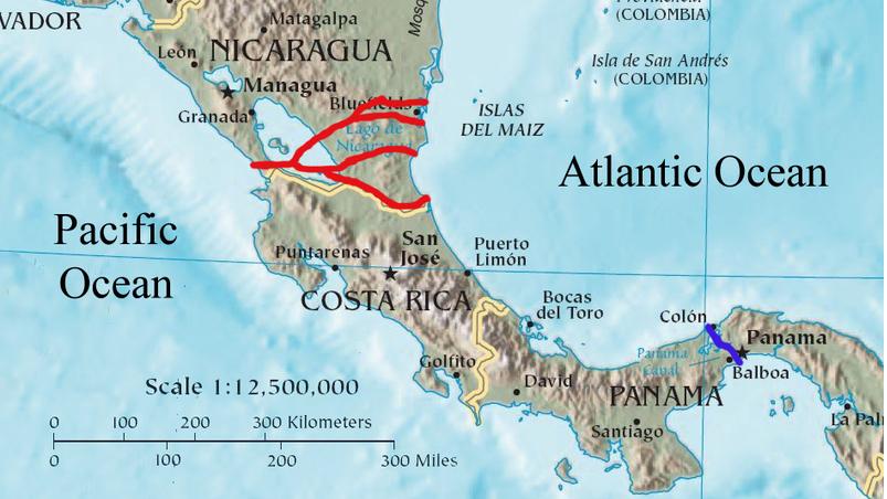 Nicaragua canal map
