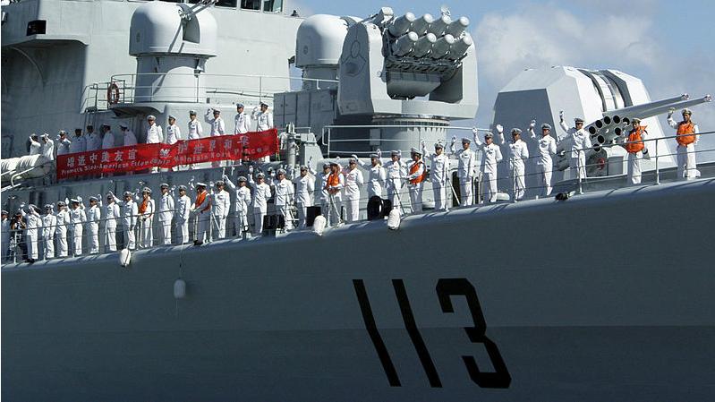 Sailors on Chinese Navy destroyer