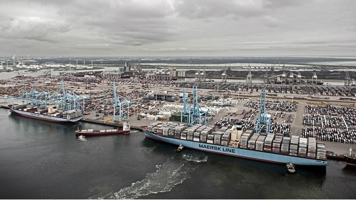 Maersk container ship at port
