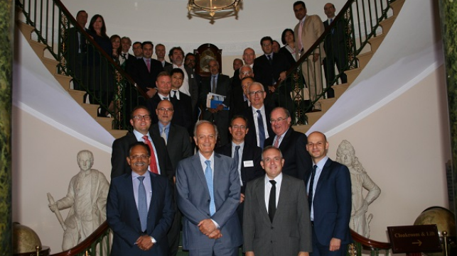 INTERCARGO’s Executive Committee Members with the Management Committee members in front row  (from left to right: Dimitris Fafalios, Technical Committee Chairman, Jay K Pillai Vice-Chairman, John Platsidakis Chairman, Dr. Kostas Gkonis Secretary General)