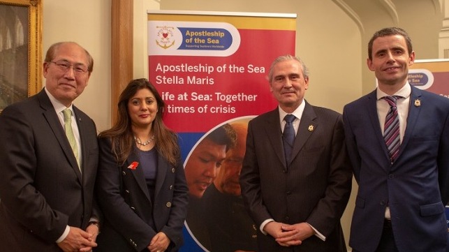Report launch with Kitack Lim (IMO Secretary-General), Nusrat Ghani MP (UK Shipping Minister), Captain Esteban Pacha (AoS Vice Chair of Trustees) and Martin Foley (AoS National Director).