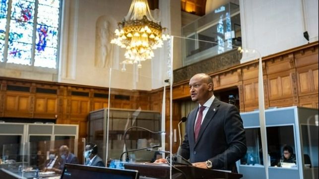 Somalia's Deputy Prime Minister Mahdi Mohamed addressed the International Court of Justice on the first day of hearings in the Kenya-Maritime dispute. Copyright: UN Photo/ICJ-CIJ/Frank van Beek. Courtesy of the ICJ.