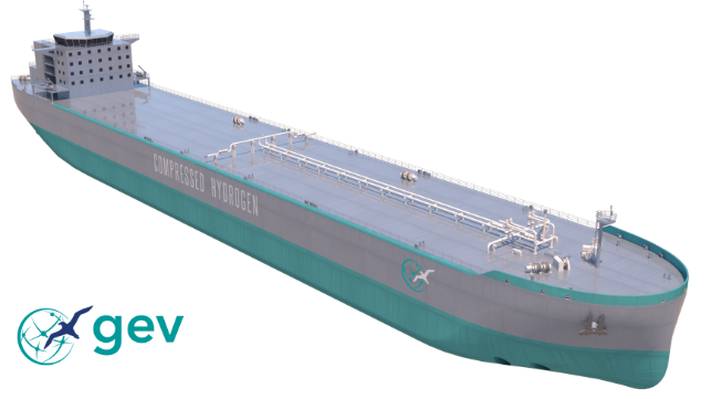 GEV’s pilot compressed hydrogen vessel features efficient Wärtsilä propulsion. The ship will advance the commercialisation of green hydrogen and support the industry’s decarbonisation efforts. © Global Energy Ventures (GEV)
