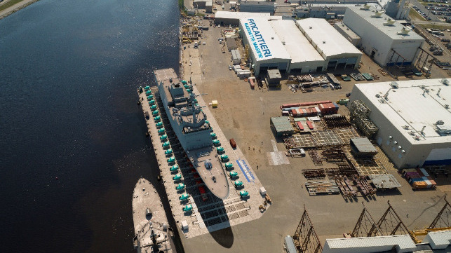 Photo illustration of the shiplift with the soon-to-be built USS Constellation.