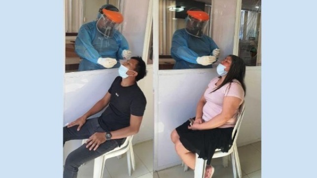 Seafarer and crew member undergo Covid-19 testing at CF Sharp's Family Center in Manila