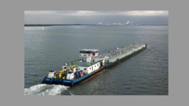 Picture Text: TECO Marine Fuel Cell will power the barge up and down the Danube River Emission Free. 