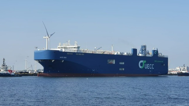 UECC’s dual-fuel LNG PCTC Auto Eco was one of the first such vessels to be brought  into operation. Photo: UECC 