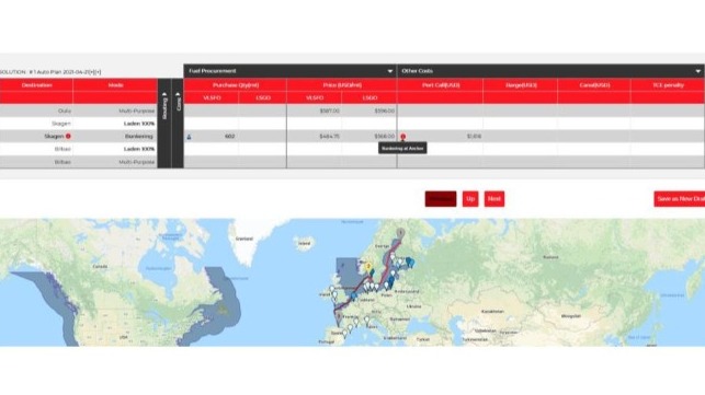 Sample BunkerPlanner dashboard showing bunker prices and port call cost for bunkering at anchor at Skagen, Denmark. / Photo: BunkerMetric