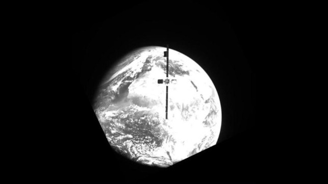 The view of THOR 10-02/IS-10-02 at its orbital position 1.0°W captured by the approaching MEV-2 (Mission Extension Vehicle). Image is courtesy of Northrop Grumman