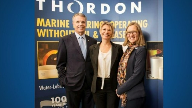 Former Burlington Mayor, Rick Goldring, Thordon Bearings Inc. CEO, Anna Galoni, and the Honourable Karina Gould, Minister of International Development in 2017