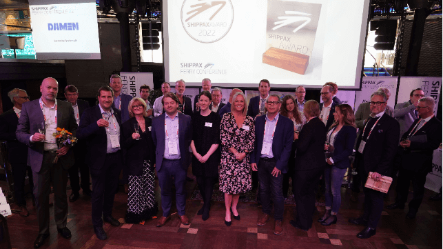 Prizewinners at the Shippax awards ceremony gathered on the Silja Symphony. Photo: Shippax