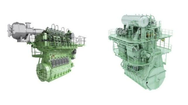 Rendering of an MAN B&W SCR-HP reactor with host two-stroke engine, Graphical rendering of an MAN B&W two-stroke engine with EGR system