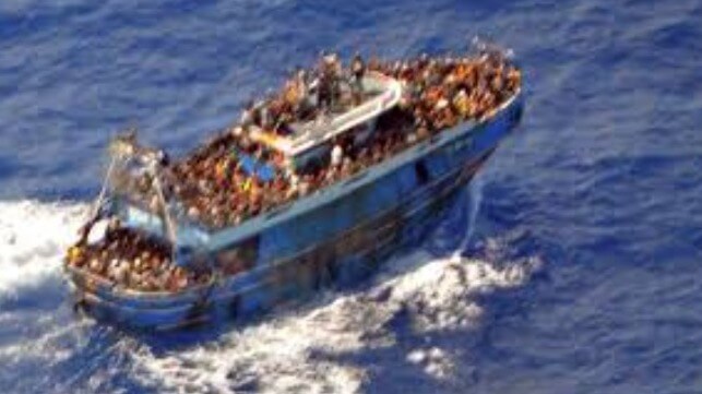 The overloaded trawler Adriana en route to Italy (Hellenic Coast Guard)