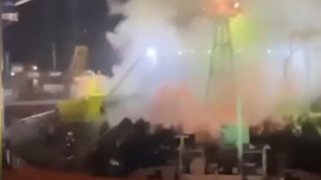 fire on tanker in shipyard