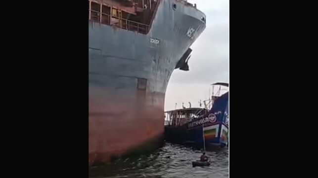 containership and fishing vessel