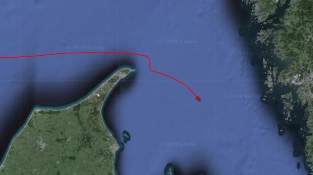 Chart showing Andromeda Star's trackline in the Kattegat
