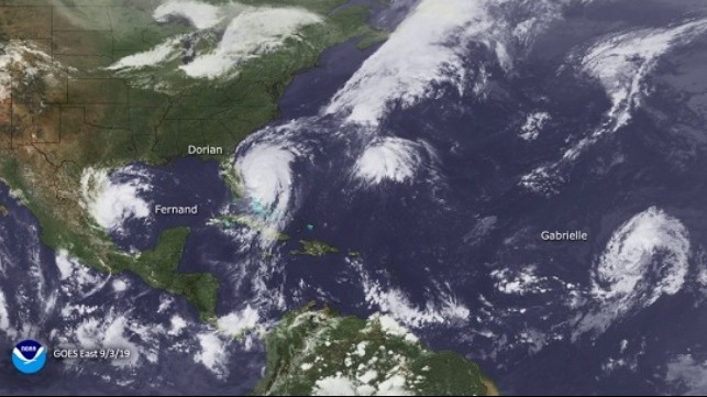 NOAA's GOES-East satellite captured these three hurricanes in the Gulf and Atlantic waters on September 3, 2019: From left to right we have Fernand, Dorian and Gabrielle.