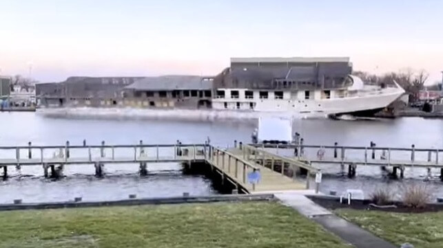 launch of cruise ship into river