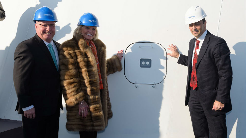 Keith Taylor, Anne Marie Bartels and Antonio Quintano at Nieuw Statendam Coin Ceremony