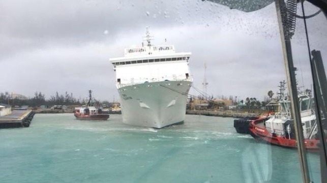Cruise Ship Strikes Pier In Freeport