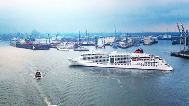 Europa 2 cruise ship certified for long-term use of cold ironing reducing emissions while idle in Hamburg