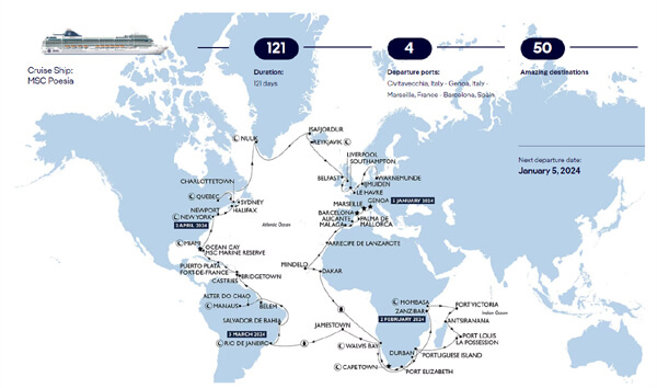 MSC Reroutes World Cruise to Avoid Red Sea