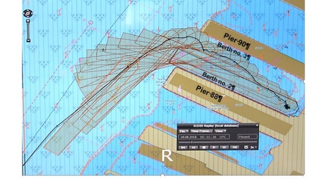 Screenshot from the Carnival Horizon’s ECDIS, showing the vessel’s track beginning at 0539 and ending at 0611.