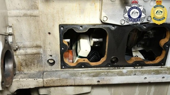 Bricks of cocaine tucked into the crankcase of a marine diesel engine (AFP)