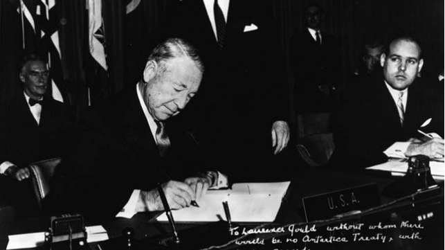 United States representative, Herman Phleger, signs the Antarctic Treaty in December 1959.