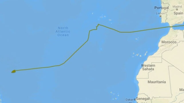 containership diverting as stack collapse in the Atlantic