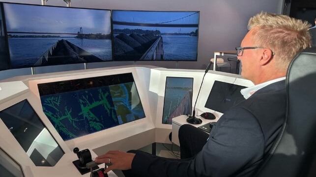 Inland Waterway Cargo Vessel Remotely Controlled from German Trade Fair 1 remote control demonstration