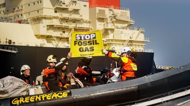 activists blocking gas tanker