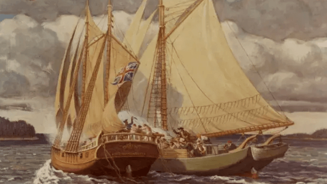 The capture of HMS Margaretta (Robert L. Lambdin / U.S. Navy)