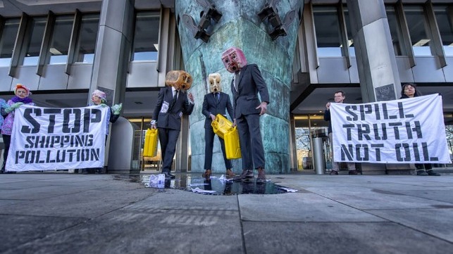 Protesters at IMO's MEPC sessions of carbon emissions and shipping