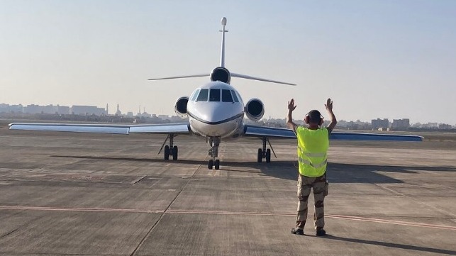 Falcon-50 aircraft on the tarmac