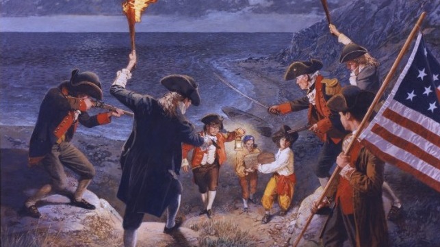 Early Revenue Cutter Captain William Cooke seizes contraband gold from the French Privateer Francois Henri Hervieux near Brunswick, North Carolina in 1793. (Coast Guard Collection)