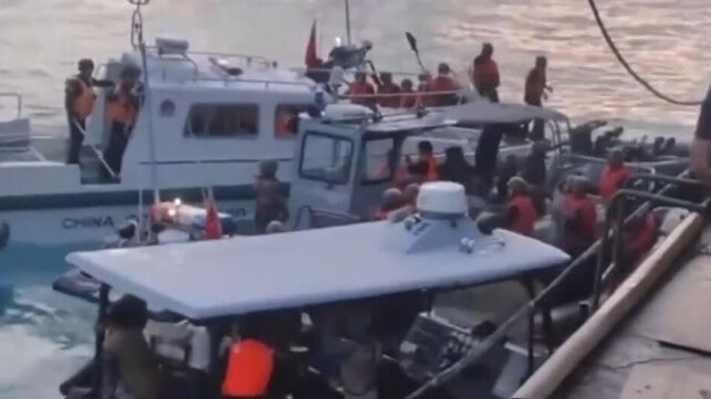 China Coast Guard patrol boats surround and ram Philippine Navy RHIBs alongside the outpost on Second Thomas Shoal, June 17 (AFP)