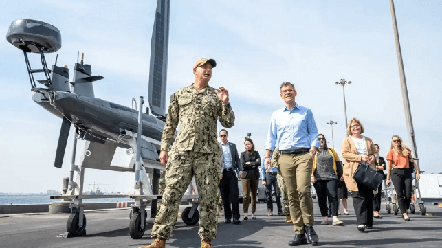 Capt. Michael Brasseur, then-commander of Task Force 59, briefs Under Secretary of Defense for Policy Dr. Colin Kahl in Bahrain, Nov. 2022 (USN)