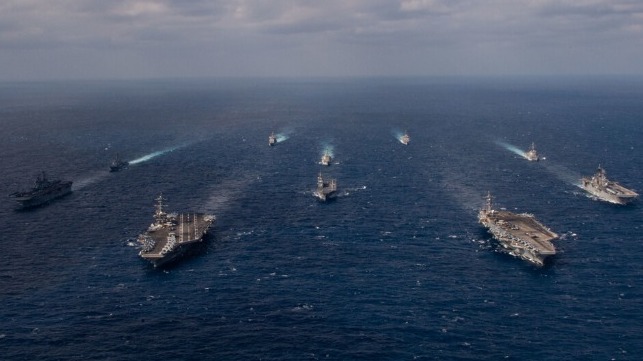 two carrier groups training in the South China Sea 