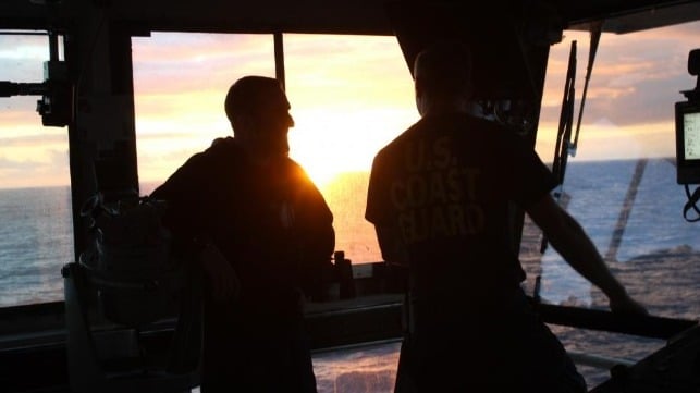 Bridge crew on Coast Guard buoy tender