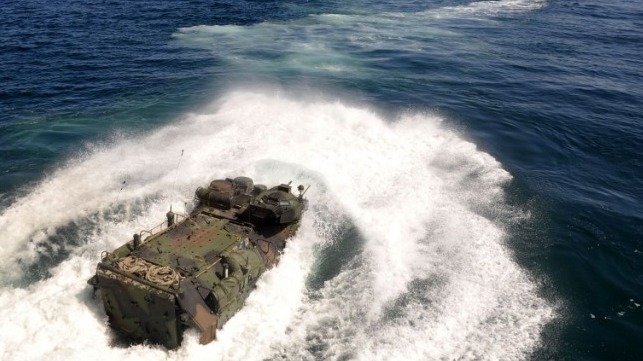 Marine Corps AAV launching from an amphib (file image courtesy USN)