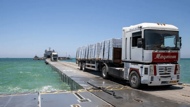 Gaza aid pier in favorable conditions, June 2024 (U.S. Army)