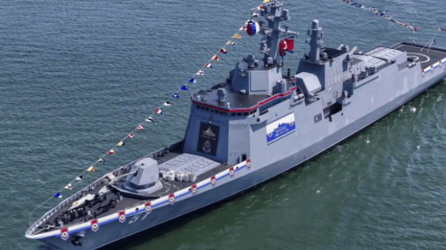 The frigate Choe Hyon, believed to be a near sister ship of the vessel damaged in last week's launch (Courtesy North Korean state media)