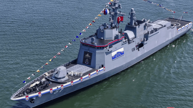 The vessel is believed to be a sister ship of first-in-class frigate Choe Hyun, above (file image courtesy KCNA)