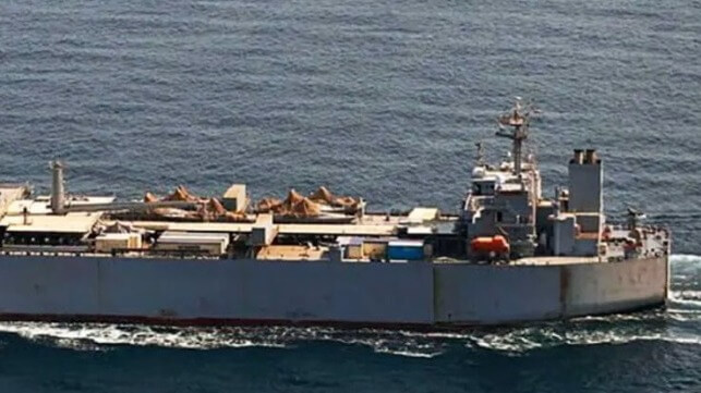 IRINS Makran with attack boats on the main deck (file image)