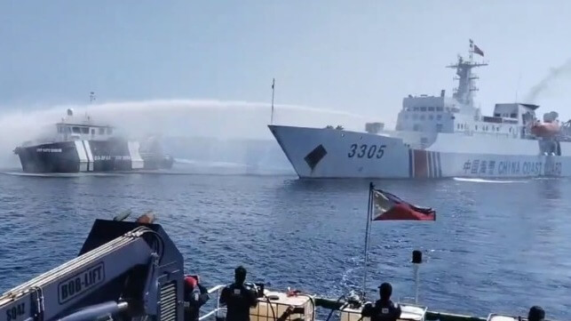 China Coast Guard cutter operating water cannon