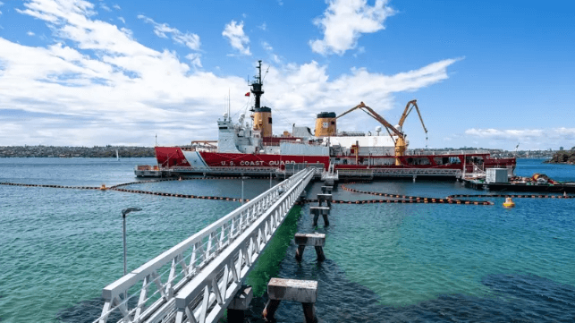 America's sole heavy icebreaker, USCGC Polar Star, makes a logistics call at Sydney, 2022 (USCG)