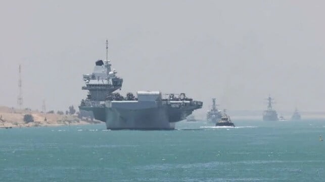 HMS Prince of Wales carrier in Suez Canal