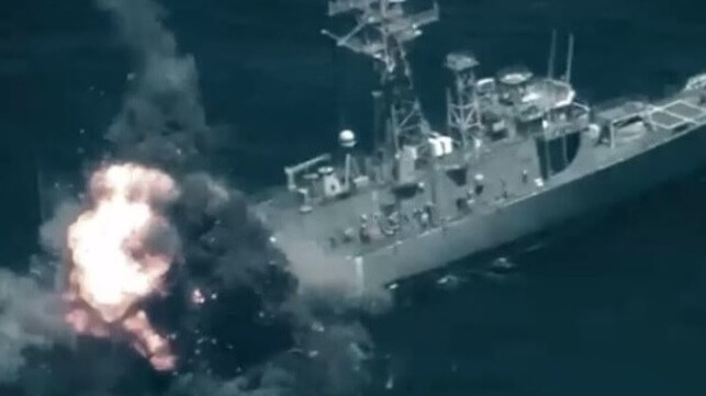Live fire exercise sinks US frigate video