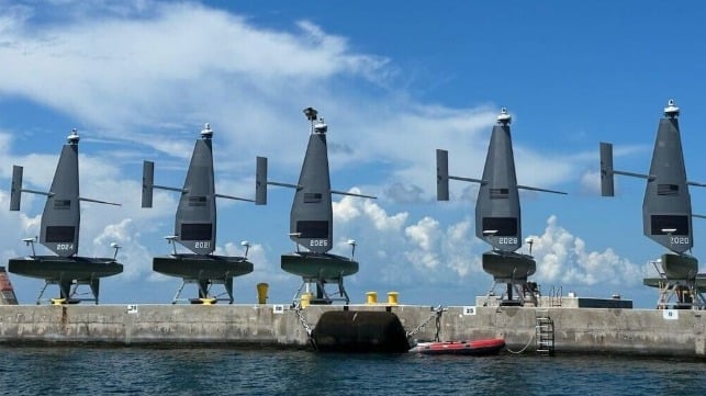 Commercial operators deploy Saildrone Voyager Unmanned Surface Vessels (USVs) out to sea at Naval Station Key West (USN)